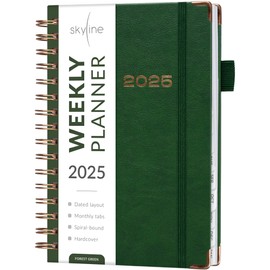 Skyline Dated Weekly Planner with Tabs Jan 2025 - Jan 2026 – Daily & Monthly Agenda with Calendar – Spiral Bound, 6.3x8.4” (Forest Green)
