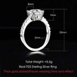 2ct Princess Cut Moissanite Engagement Rings For Women,D Color Vvs1 Clarity Lab Created Diamond Solitaire Ring 925 Sterling Silver With 18k White Gold Plated Wedding Band Natural Gemstone Jewelry(7.5)