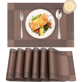 BIPASION Placemats Set of 6 Heat-Resistant Non-Slip Placemats for Dinging Table, Washable Durable PVC Table Mats Woven Vinyl Placemats
