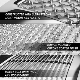 OEM Style Front Grill ABS Front Bumper Grille Compatible with Honda Pilot 12-15, Polished/Matte Chrome Slat/Bezel with Black Mesh