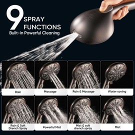 Cobbe ORB High Pressure Shower Head with Built-in Pause Button 9-Function Detachable Showerhead with Handheld Brass Swivel Bracket & Stainless Steel Hose, Water Saving 1-Click Stop, Oil Rubbed Bronze