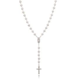 AFSTALR Rosary Necklace with Rhinestones Rosary Beads Necklace with Virgin Mary and Cross Pendant Prayer Chain Necklace for Christening Wedding Communion Party, Stainless Steel
