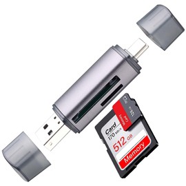 USB-C and USB SD Card Reader, 2-in-1 Aluminum Alloy Memory Card Reader with Dual Connectors for SDXC, SDHC, SD, MMC, RS-MMC, Micro SDXC, Micro SD, Micro SDHC, and UHS-I Cards