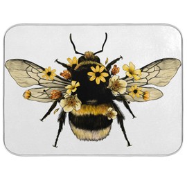 Aflyko Bee Flower Cute Dish Drying Mat Countertop Protector Kitchen Decor 18" × 24"