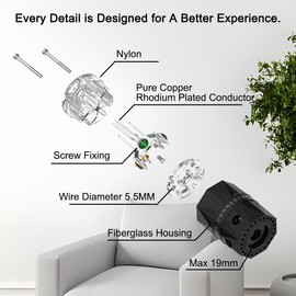 Viborg HiFi Power Connector, Rhodium-Plated Copper, Non-Magnetic, 15A/125V AC Mains Plug, Audio Grade, Set Screws, Hi-End US Power Cord Connector