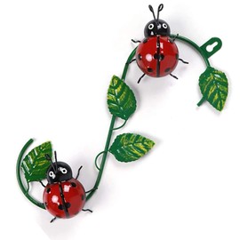 Nicoone Garden Metal Ladybug Wall Ornament,Wall Hanging Ornament Decorative with Green Leaves for Outdoor Wall Yard Patio Livingroom Décor