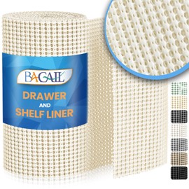 BAGAIL Drawer and Shelf Liner, 12 in X 10 Ft Non-Adhesive Shelf Liners for Kitchen Cabinets, Thick Strong Grip Liners for Desk, Shelves, Bathroom Drawers, Cabinet Protection - Cream