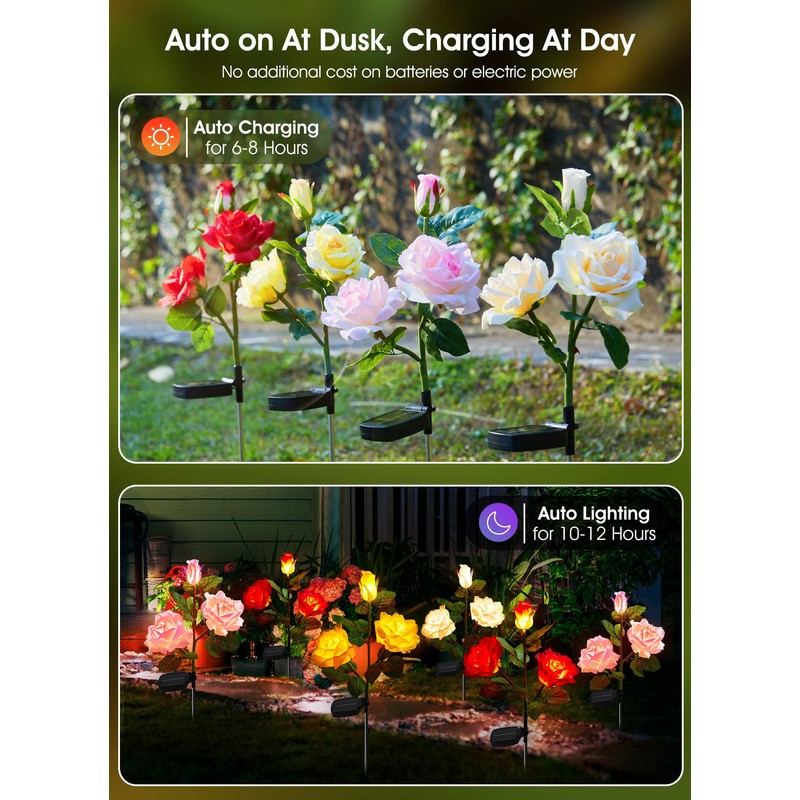 Brightown Outdoor Solar Garden Lights - 4 Pack LED Flower