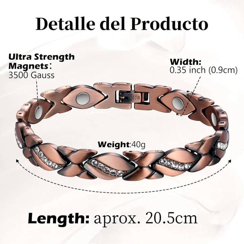 Pulsera De Terapia Cobre Puro Magnética Zircón Para Mujer Marrón