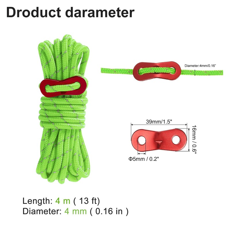 Reflective Tent Guy Ropes, 10 PCS Green Tent Guide Rope