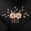 Teyglen Gold Flower Headpiece Bridal Crystal Hair Comb with Pearl