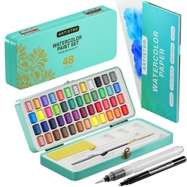 ARTISTRO ARTISTRO Watercolor Paint Set, 48 Vivid Colors in Portable Box, Palette set, Including Metallic and Fluorescent Colors. Perfect Travel Watercolor Set for Artists, Amateur Hobbyists and Painting