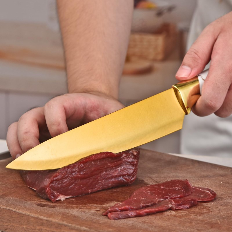 Kitchen Knife Set Non Stick Knives with Block, Serrated Steak