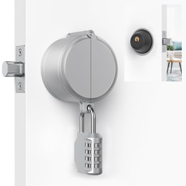 AST Round Deadbolt Lockout Device with 4-Digit Combination Padlock, No Drill Install, Protect Keyhole, Toddler proof Deadbolt Cover, Safety Lock, Door Secure, Home Security Reinforcement, Matte Silver