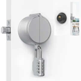 AST Round Deadbolt Lockout Device with 4-Digit Combination Padlock, No Drill Install, Protect Keyhole, Toddler proof Deadbolt Cover, Safety Lock, Door Secure, Home Security Reinforcement, Matte Silver
