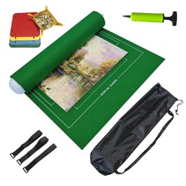Taicols Jigsaw Puzzle Storage Roll Mat for 1500 Pieces - 4 Sorting Trays, Store for Next Play, Inflatable Tube With Inflator (Green)