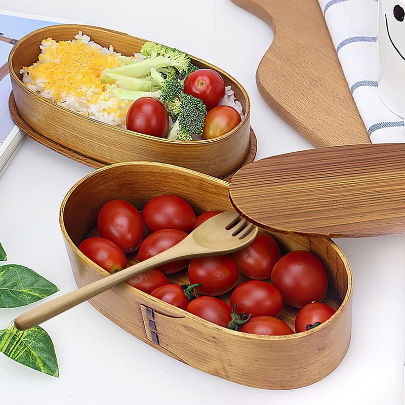 YFWOOD Japanese Bento Box, Lunch Boxes, Japanese Double Layer Natural