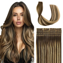 SURNEL Injected Tape in Hair Extensions 22Inch Dark Brown Balayage Caramel Blonde Highlights Brown Natural Real Hair Extension Seamless Remy Invisible Skin Weft Straight 20 Pcs 50g(#4274-22)