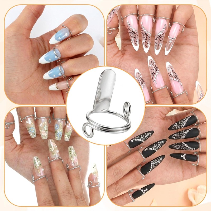 20 Pcs Wudu Nail Rings Set With 120 Adhesive Tabs(Silver)