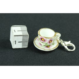 Miniblings Kaffeetasse Teetasse Tasse Charm Porzellan Kaffee Tee Goldrand - Handmade Modeschmuck I Kettenanhänger vergoldet - Bettelanhänger Bettelarmband - Anhänger für Armband