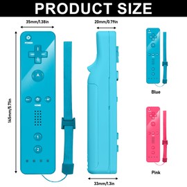 Leikurvo 2x Wii-Fernbedienung, WiiController Gamecontroller Wireless Remote Bewegungssensor Vernbedinung Ersatz Gamepad Controller für Wii&Wii-Konsole, mit Silikonhülle und Handschlaufe(Rosa+Blau)