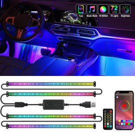 Nilight 72 LED USB Interior Strip Lights Dream Color RGB-IC 12V DC with App RF Remote Control Multicolor Footwell Under Dash Chasing Inside Light Kits 2 Lines Music Sync Mode for Cars Truck ATV UTV