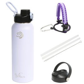 Yerbam 40oz Stainless Steel Insulated Water Bottle One-Touch Open Chug Lid & Covered Straw Lid Wide Mouth Direct Drink Paracord Strap Dishwasher Safe Leakproof Sweat-Free BPA-Free (Light Periwinkle)