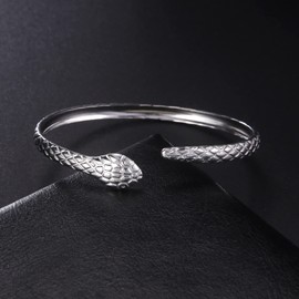 VASSAGO Snake Bracelet Open Bangle Cuff Bracelet Snake Wrap Bypass Bracelet Adjustable Animal Cuff Bracelet Snake Hand Jewellery for Women Girls, Stainless Steel, No Gemstone