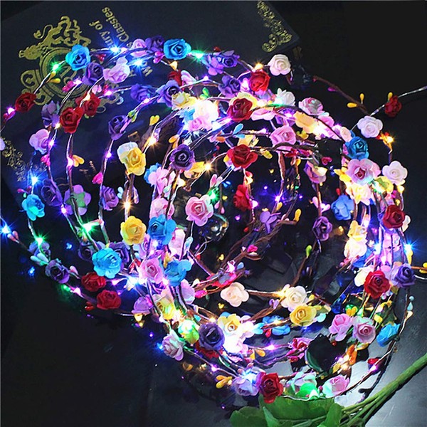 Dioxide LED Garland Flowers, 10 LED Headbands Flowers Headbands for Girls and Parties and Birthdays and Girls Bridal Headwear for Children