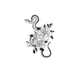 kobench Semi Permanent Tattoos,Snake Two Flowers - K8 Design,Waterproof,Easy-to-Apply,Long Lasting 1-2 Weeks, Plant-Based,Snake Tattoos