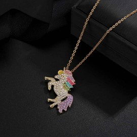 Clataly Rainbow Unicorn Necklace Earring Bracelets Crystal Jewelry for Women and Girls (Gold Necklace)