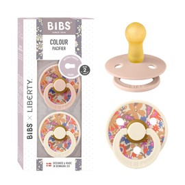 BIBS Liberty Pacifier | 2 Colour Natural Rubber Latex Soothers | Size 2 (6-18 Months) BPA Free Dummy Pacifier | Round Nipple | Designed & Made in Denmark | June Blossom Blush Mix