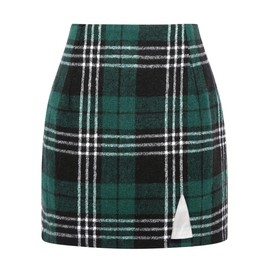 High Waisted Plaid Skirt for Women Cute Bodycon Pencil Mini Dresses, Green 01, M