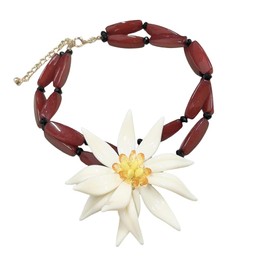 Dtja Large Flower Bamboo Pendant Choker Necklace for Women Fashion Unique White Blossom Chain Adjustable Creative Tropical Statement Holiday Vacation Jewelry Red
