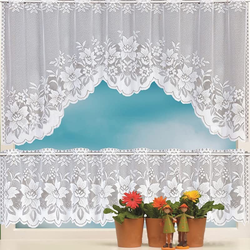 AIMALL 2PCS/Set White Lace Kitchen Home Window Cafe Curtain w
