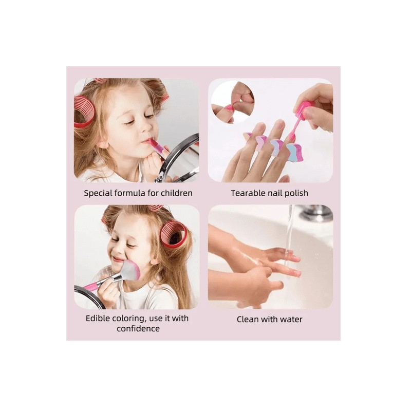 Juego De Maquillaje Lavable Con Almacenamiento Para Niña Malubero Rosa