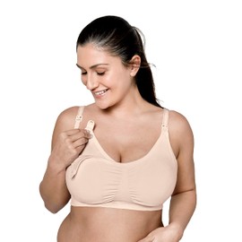 Medela Hands Free Pumping Bra & Nursing Bra for Breastfeeding, 3-in-1 Seamless Lightweight Maternity Bra Chai