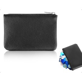 Emezddo Purse, PU Lychee Pattern Coin Purses, Portable Minimalist Purse, Small Zip Coin Bag, Used for Children, Women, Men, Shopping, Travel, Running (Black)