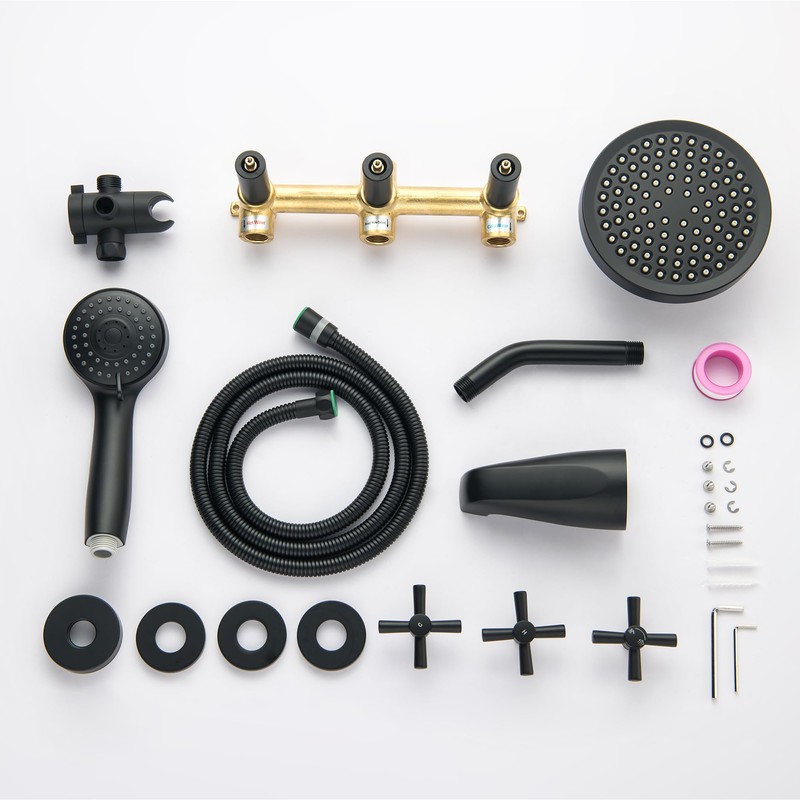 LIWEIKE 3 Handle Tub Shower Faucet, Matte Black Three Handles