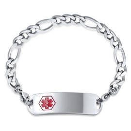 Bling Jewelry Lightweight Customized Blank Identification Medical ID Link Bracelet for Men Stainless Steel 8.5in