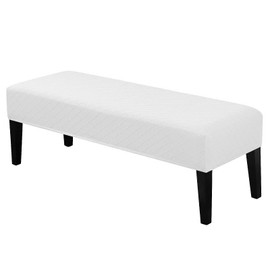 Lebaley Dining Bench Cover - Stretch Bench Seat Protector Cover Rectangular Washable Bench Seat Covers Bench Slipcover Seat Cushion Protector Dining Roo Bench Slipover for Living Room（White）