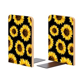 Wood Bookends Non-Slip Bookends Book Stand for Shelves Books/CD - Sunflower