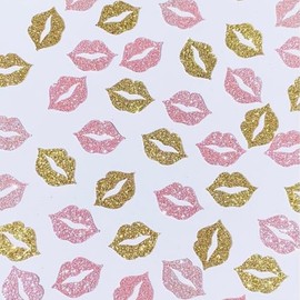 100 Pcs Glitter Lips Confetti Valentine's Day Wedding Anniversary Party Table Paper Confetti Decoration for Valentine's Day Bachelorette Party Decorations (Gold&Pink)