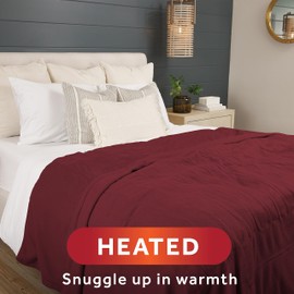 Sunbeam Royal Ultra Fleece Heated Electric Blanket Queen Size, 90" x 84", 12 Heat Settings, 12-Hour Selectable Auto Shut-Off, Fast Heating, Machine Washable, Warm and Cozy, Cabernet