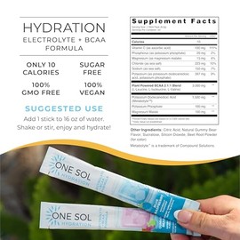 One Sol- “BCAA y Electrolitos en Polvo para Hidratación y Energía, Fórmula Totalmente Natural, 100% Vegano, Sin OGM, Gluten