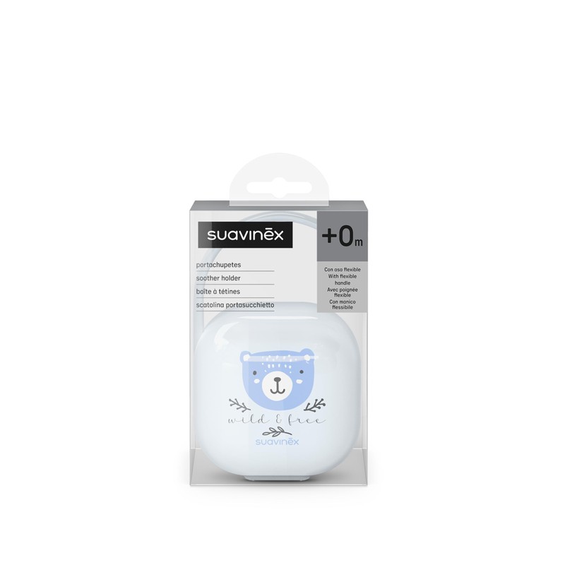Suavinex Portaciuccio Neonato per 2 Ciucci, Wild&Free Blu, +0 Mesi