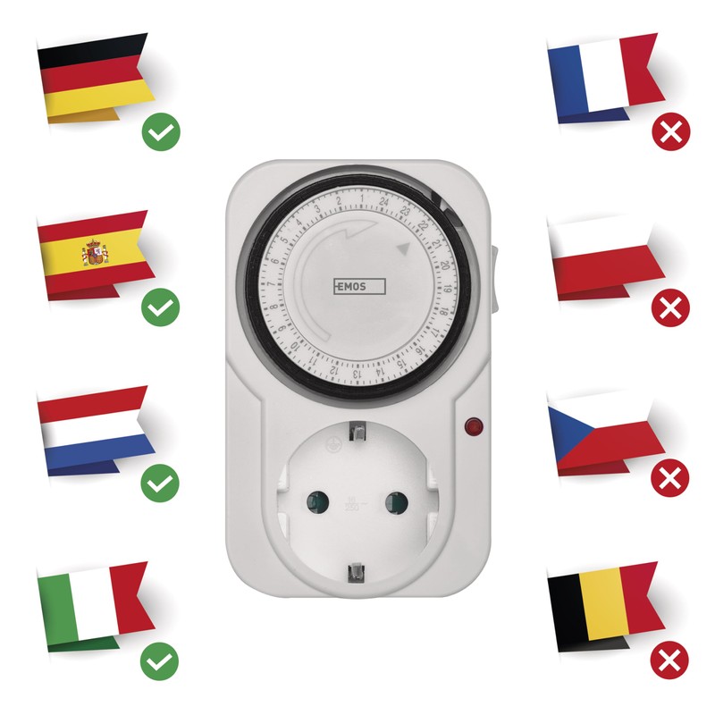 EMOS Schuko Mechanical Timer Switch, Programmable Indoor Socket with 96