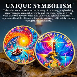 BraveBloom 3 Year Sobriety Coin - One Day at a Time Recovery Medallion with Lighthouse Spiral Design - Milestone Sobriety Gift for Women Men - Inspirational AA Coin for Healing Strength