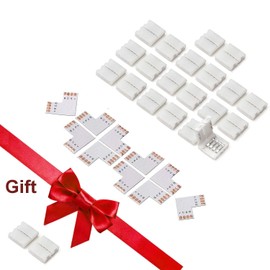 10-Pack L Shape Connectors and 10-Pack T Shape Connectors, JACKYLED 10mm Wide 4 Pin Unwired Gapless Solderless RGB Connectors for 3528/5050 SMD RGB LED Strip Lights