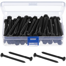 Blulu 60 Pcs 304 Hex Head Lag Screws Stainless Steel Lag Bolts for Wood Plain Finish Hexagon Head Wood Screws(Black, 1/4" x 3")